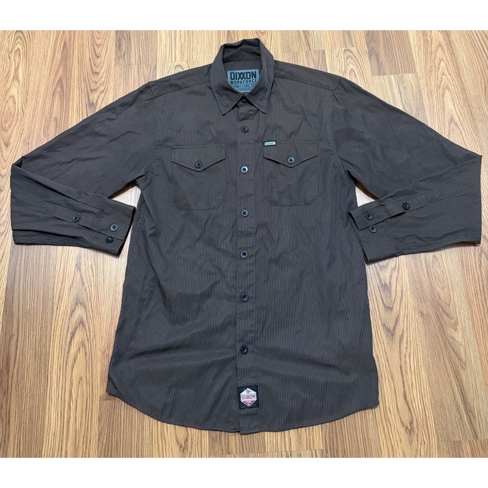 Dixxon Work Shirt Mens Small Brown Stripe Long Sleeve Button Up Workwear